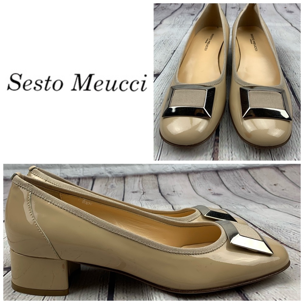 Sesto Meucci Derna Buckle Nude Patent Pumps